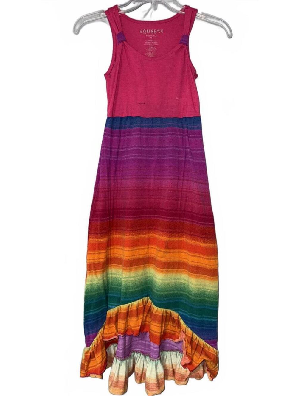 Vintage Squeeze Girls Rainbow Maxi Dress Sleeveless Summer Dress